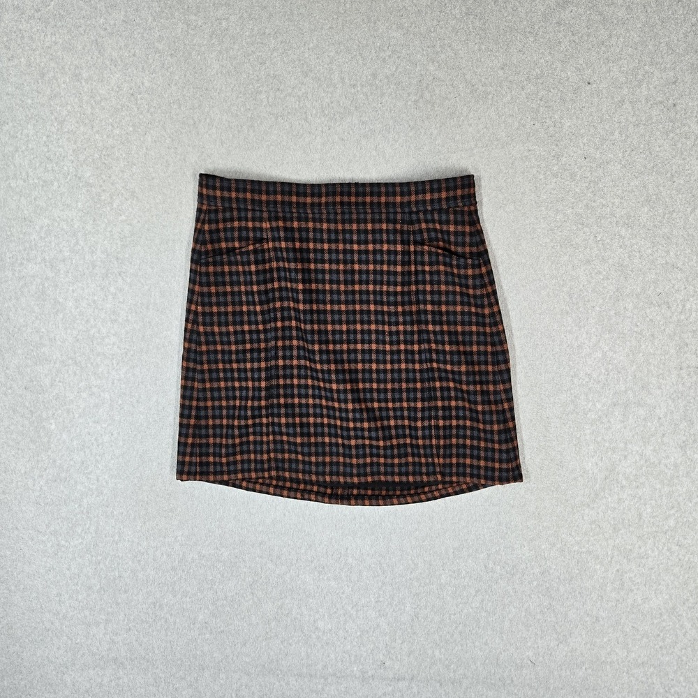 LOFT Women Skirt 6 Black Polyester Wool Mini Skirt Plaid Lined NWT